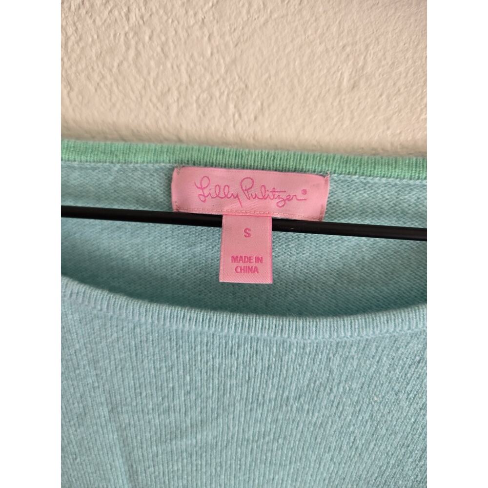 Lilly Pulitzer Fairfax Cashmere Blue Green Fringe Sweater Small Coastal Luxury - Picture 5 of 10